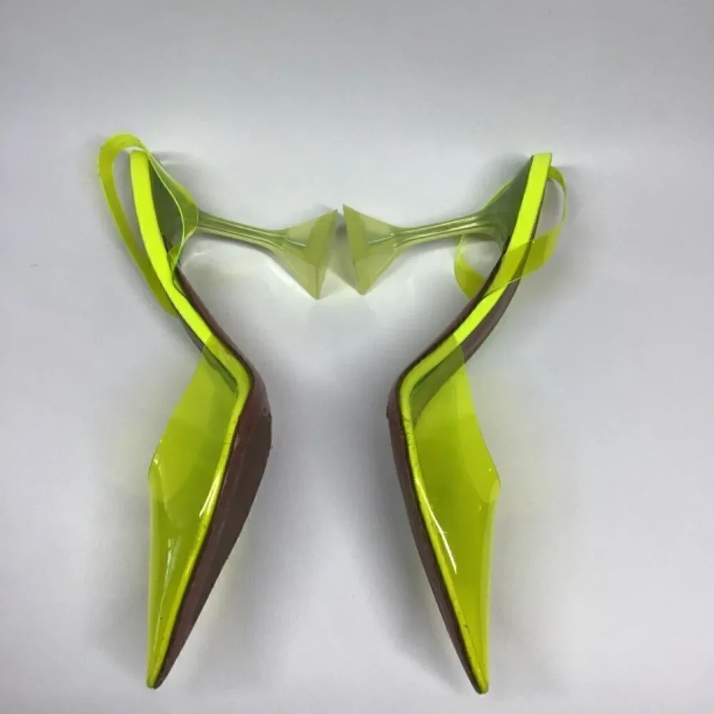 Amina Muaddi Holli‎ Slingback Heels Yellow PVC Pointed Toe Women’s EU 38